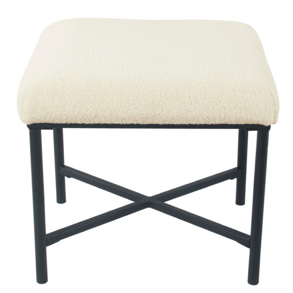 Zac Square Ottoman Footstool, Black, Cream Faux Sheepskin 19 Inch