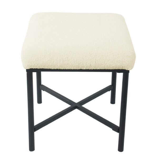 Zac Square Ottoman Footstool, Black, Cream Faux Sheepskin 19 Inch