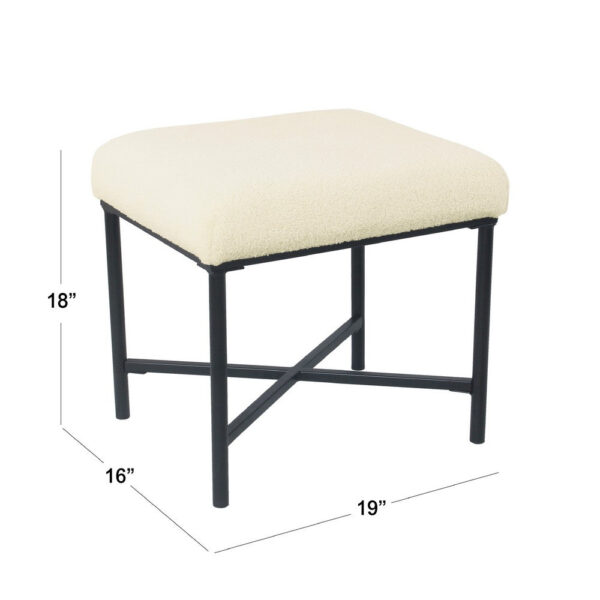 Zac Square Ottoman Footstool, Black, Cream Faux Sheepskin 19 Inch