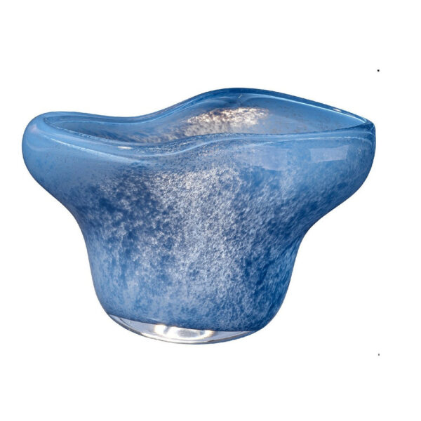 Lesy Decorative Bowl, Freeflow Ruffled Edge, Blue Blown Glass 14 Inch