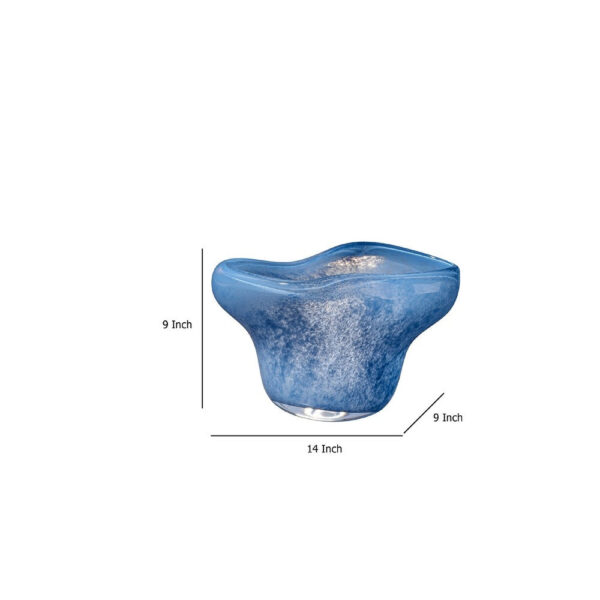 Lesy Decorative Bowl, Freeflow Ruffled Edge, Blue Blown Glass 14 Inch