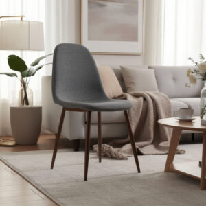 Dining Chair Set of 2, Light Gray Seat and Back Cushion, Brown Metal