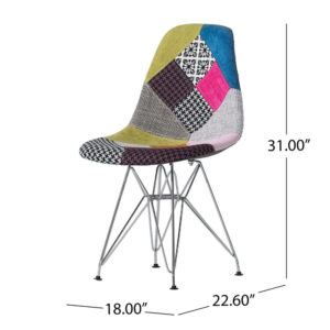 Accent Chair Set of 2, Multicolor Pink Patchwork w Eiffel Metal Base