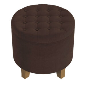 Wes Round Storage Ottoman, Chocolate Brown Velvet, Hardwood, 19 Inch