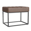 Kai Ottoman Footstool, Dark Brown Faux Leather, Black Metal, 22 Inch