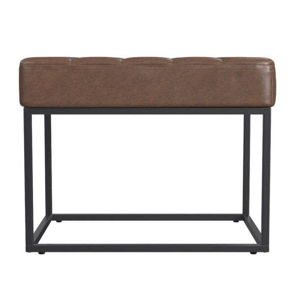 Kai Ottoman Footstool, Dark Brown Faux Leather, Black Metal, 22 Inch