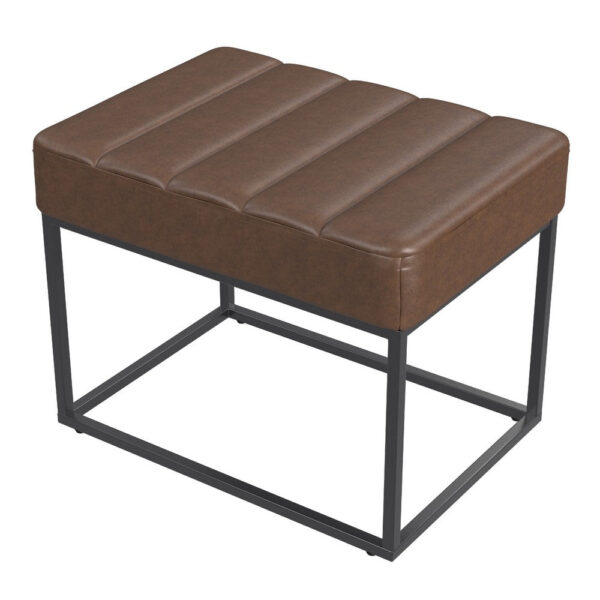 Kai Ottoman Footstool, Dark Brown Faux Leather, Black Metal, 22 Inch