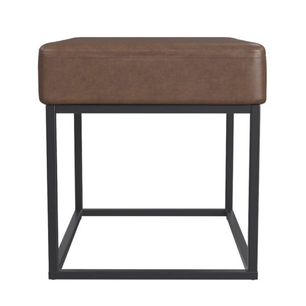 Kai Ottoman Footstool, Dark Brown Faux Leather, Black Metal, 22 Inch