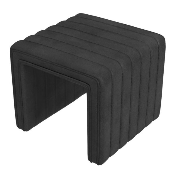 300620266a441f4e31c7c.jpeg Ada Footstool Ottoman, Channel Tufted Black Faux Leather, 19 Inch
