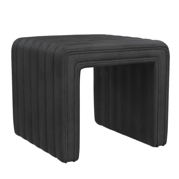 300620266a441f508cb69.jpeg Ada Footstool Ottoman, Channel Tufted Black Faux Leather, 19 Inch