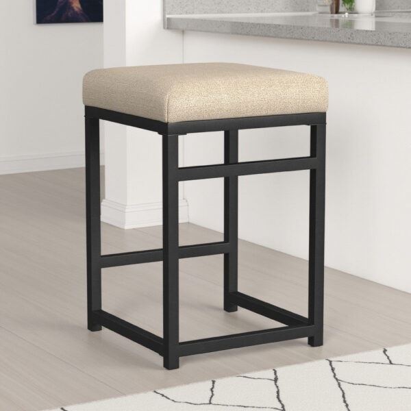 Toko Backless Counter Height Stool, Brown Polyester Industrial Black