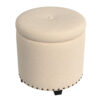 300620266a441fa7e22d7.jpeg Zoya Storage Ottoman, 19 Inch Round Lift Top, Beige Woven Fabric