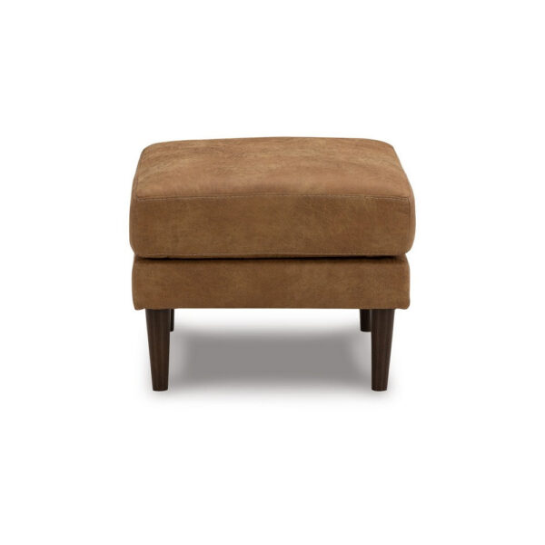 300620266a441fc6cb724.jpeg Tely Ottoman, Caramel Brown Faux Leather, Tapered Black Legs, 30 Inch