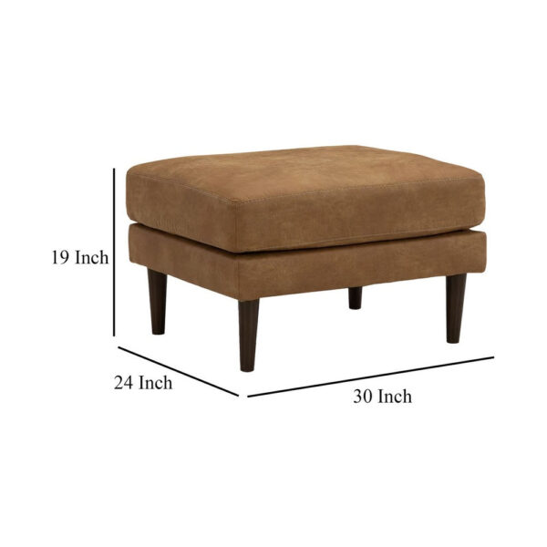 300620266a441fcb75aa5.jpeg Tely Ottoman, Caramel Brown Faux Leather, Tapered Black Legs, 30 Inch