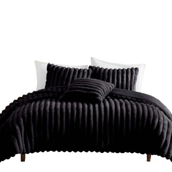 300620266a441fd36aaf8.jpeg Sieno 3pc Twin XL Comforter Set, Shams, Black Faux Fur Micro Mink Back