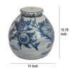 Accent Ginger Jar with Lid, Blue and White Ceramic, Floral Pattern