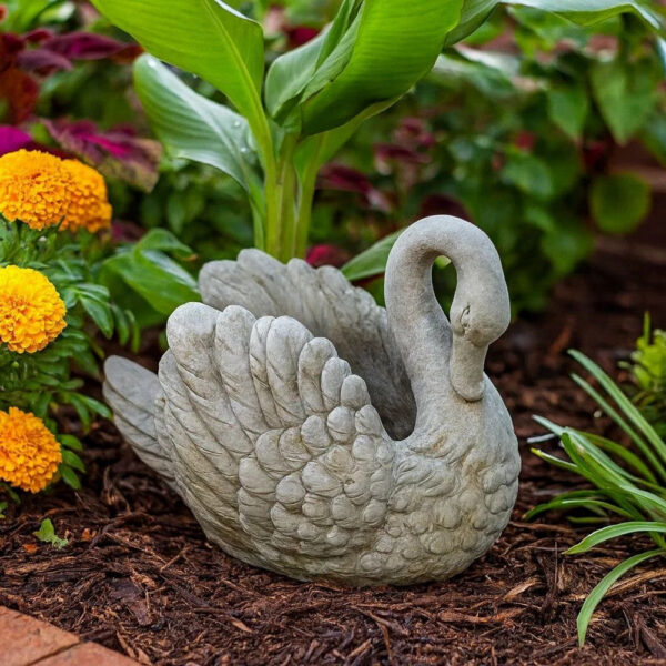 300620266a44204093f73.jpeg Jina Planter with Swan Sculpted Details, Gray Terracotta 10 Inch