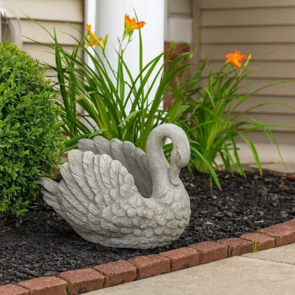 300620266a44204402310.jpeg Jina Planter with Swan Sculpted Details, Gray Terracotta 10 Inch