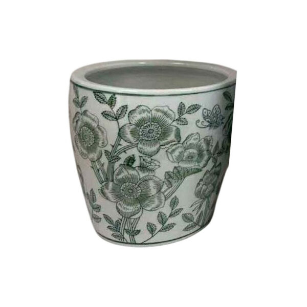 300620266a44204fdf175.jpeg Kerry Accent Planter Pot Set of 4, Green Floral Pattern, White Ceramic