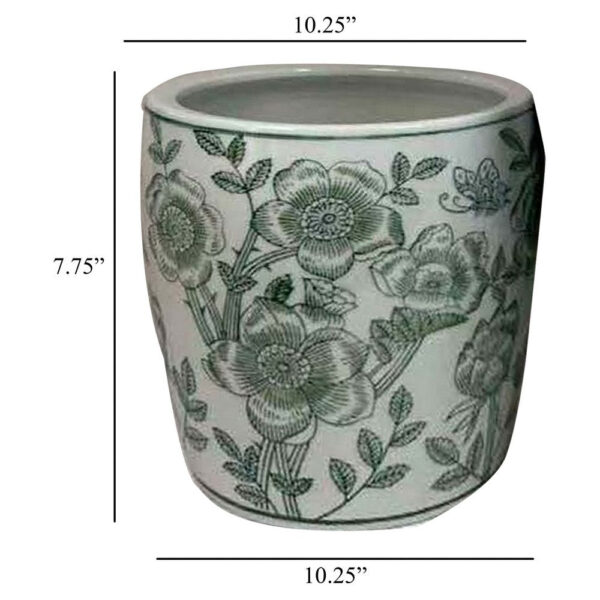 300620266a44205236af0.jpeg Kerry Accent Planter Pot Set of 4, Green Floral Pattern, White Ceramic
