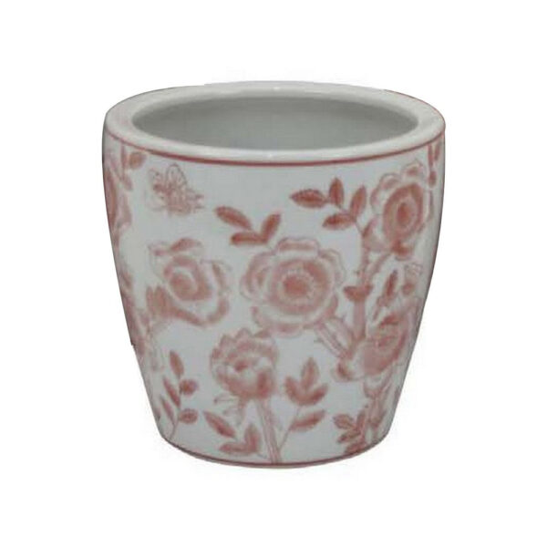 Kerry Accent Planter Pot Set of 4, Pink Floral Pattern, White Ceramic