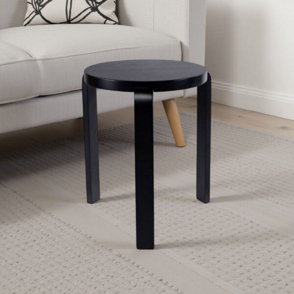 Mata Stacking Stool Ottoman, Set of 2, Modern Style, Black Rubberwood