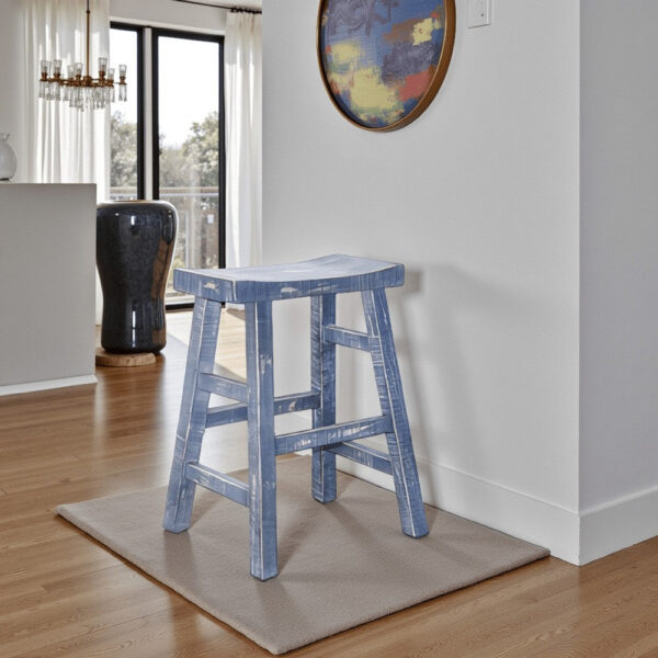 300620266a44210eea2c3.jpeg Rena Counter Stool Set of 2, Saddle Seat, Ocean Blue Mahogany Wood