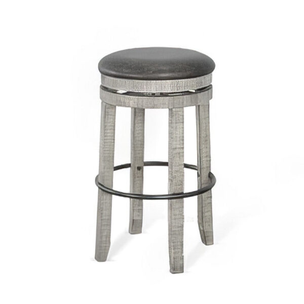 Zeka Swivel Barstool Set of 2, Gray Faux Leather and Mahogany Wood