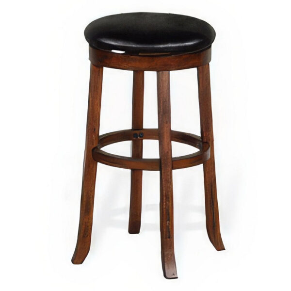 Reggie Swivel Barstool Set of 2, Black Faux Leather, Brown Mahogany
