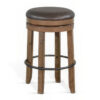 Yael Swivel Backless Barstool Set of 2, Gray Faux Leather, Brown Wood