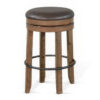 Yael Swivel Backless Barstool Set of 2, Gray Faux Leather, Brown Wood