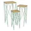 300620266a44216e64f11.jpeg Mito 3pc Nesting Plant Stand Table, Brown Wood, X Cross Green Metal