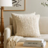 Avy Square Accent Throw Pillow, 20 Inch Plush Looped Ivory White Wool