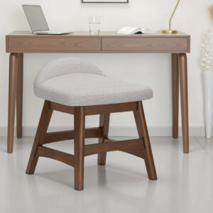 Jeyn Home Office Desk Chair, Gray Padded Saddle Seat, Brown Wood