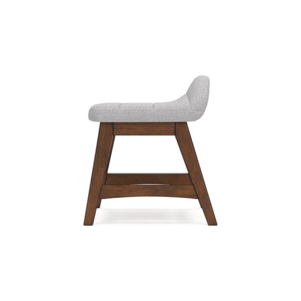 Jeyn Home Office Desk Chair, Gray Padded Saddle Seat, Brown Wood