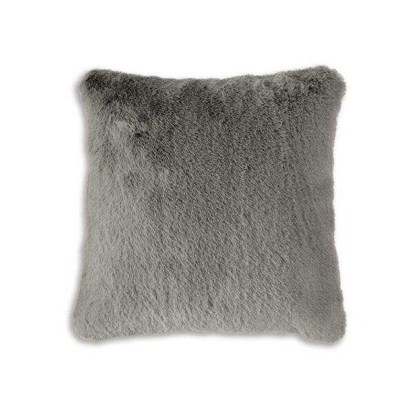 Difi Throw Pillow Set of 4, 20 Inch, Faux Rabbit Fur Face, Gray Polyester
