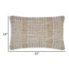 Anye 14 x 22 Lumbar Throw Pillow Set of 4, Handwoven Striped Tan Ivory Wool