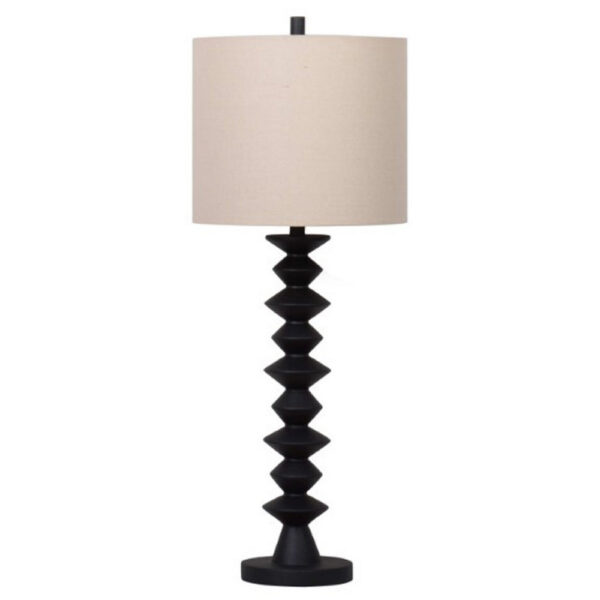 Ando Buffet Table Lamp, Black Turned Fishbone Base, Drum Shade