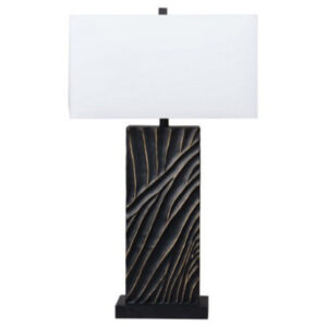300620266a4422c551a59.jpeg Len Table Lamp, White Rectangular Shade, Unique Lined Design Black Pedestal