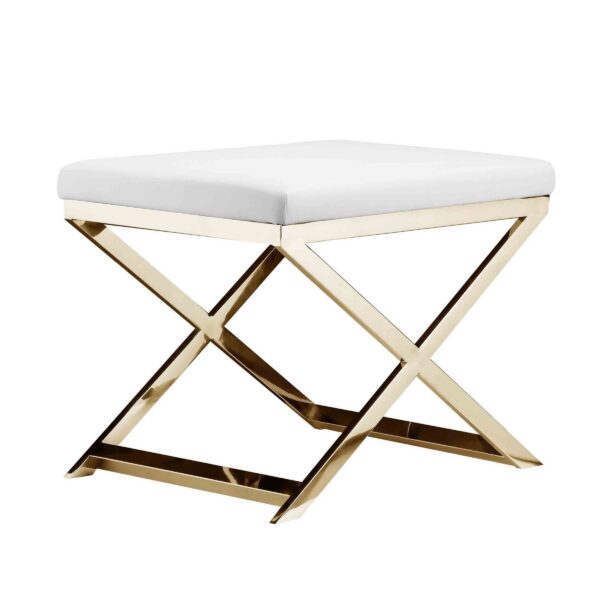 300620266a44234b926c5.jpeg Sovi 20 Inch Ottoman Stool, White Faux Leather Seat, Stainless Steel Frame, Gold