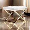 300620266a4423a82a0fc.jpeg Sovi 20 Inch Ottoman Stool, White Faux Leather Seat, Stainless Steel Frame, Gold