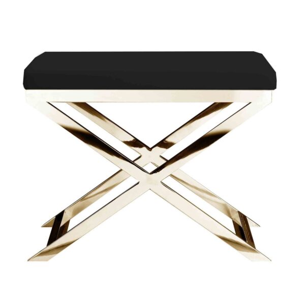 300620266a4423d02726c.jpeg Sovi 20 Inch Ottoman Stool, Black Faux Leather, Stainless Steel Frame, Gold