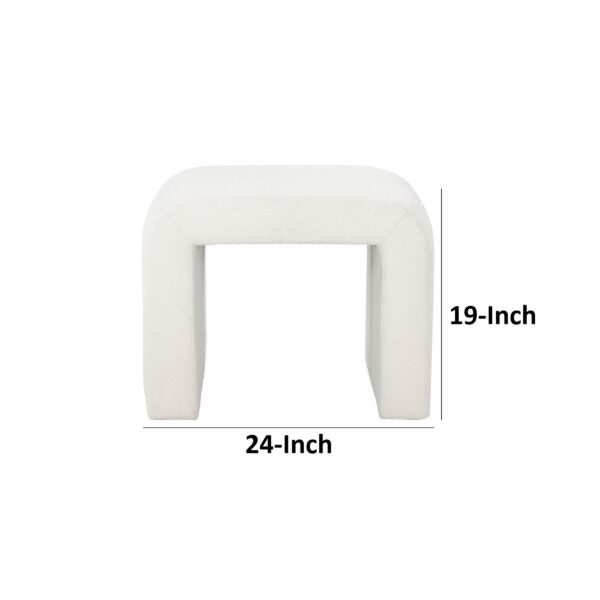 Jea 24 Inch Accent Stool, Soft Cushioned Seat, White Boucle, Panel Legs