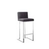 Boly 30 Inch Barstool Chair, Gray Velvet, Foam Cushions, Chrome Steel
