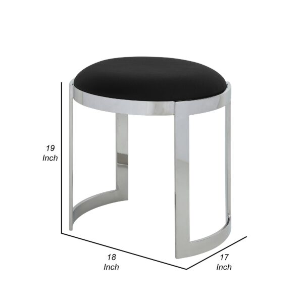 Niyo 19 Inch Accent Stool Ottoman Ottoman, Round Black Faux Leather, Silver