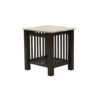 Moen 21 Inch Side End Table, White Faux Marble, Bottom Shelf, Black Wood