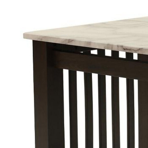Moen 21 Inch Side End Table, White Faux Marble, Bottom Shelf, Black Wood