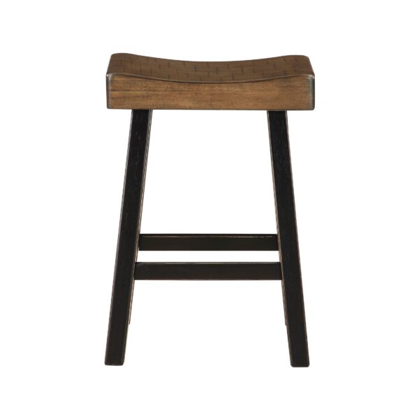 Casy 30 Inch Bar Height Stool, Brown Saddle Seat, Black Rubberwood, Set of 2