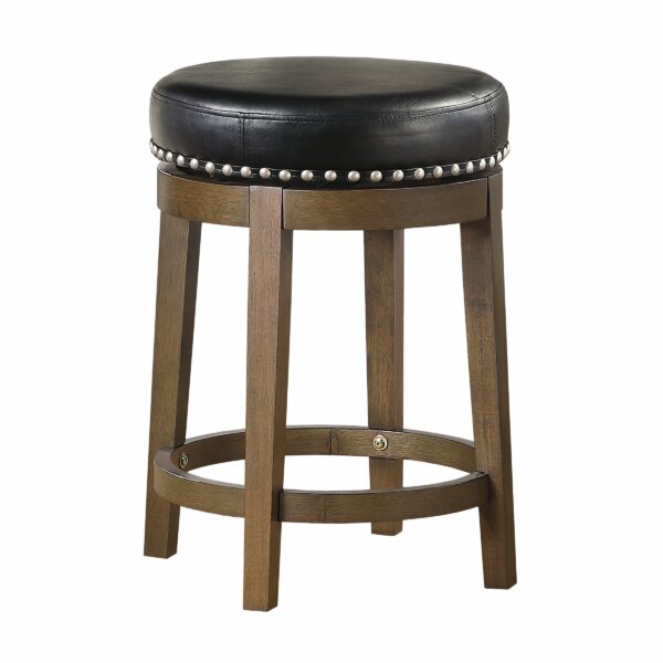 300620266a442a5ecf87d.jpeg Bara 25 Inch Swivel Counter Stool, Black Round Faux Leather, Brown, Set of 2