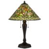 24 Inch Table Lamp, Floral Tiffany Style Stained Glass, Bronze Resin